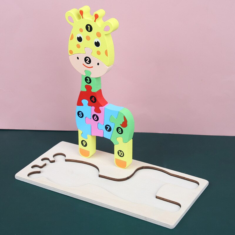 Baby Kids Houten Dier Verkeer Puzzel Vroeg Leren Educatief Speelgoed Voor Kinderen Brain Teaser Puzzel 3D Speelgoed: Giraffe
