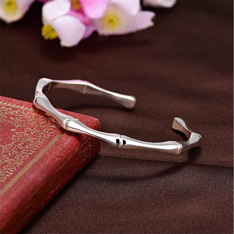 Korean Style Simple Bamboo Bracelets 925 Sterling Silver Jewelry Smooth Personality Bangles SB190