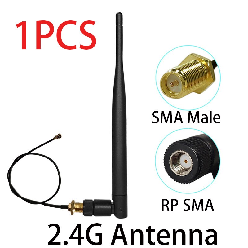 2.4 GHz WiFi Antenna 5dBi Aerial RP-SMA Male Connector 2.4ghz antena wi fi antenne IOT PCI Card USB Wireless Router Wifi Booster: 1PCS Female Cable