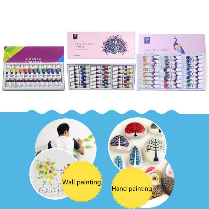12/18/24 Colors 12ML Tube Acrylic Paint set Art Painting Drawing Tools For Kids DIY Water-resistant