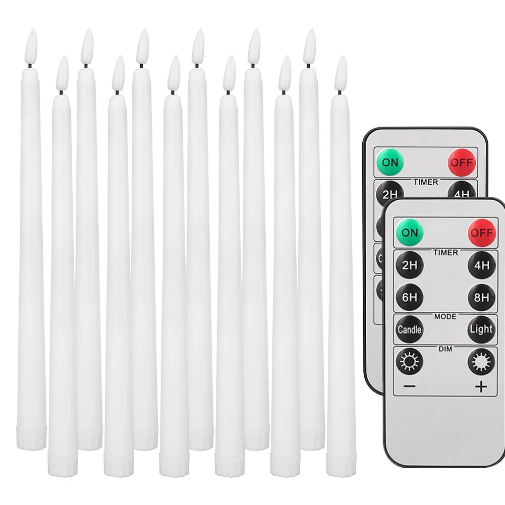 Velas cónicas LED sin llama, 12/24 Uds., parpadeantes con control remoto, candelabros de marfil con pilas de 11 ", decoración navideña para el hogar y la boda: Negro