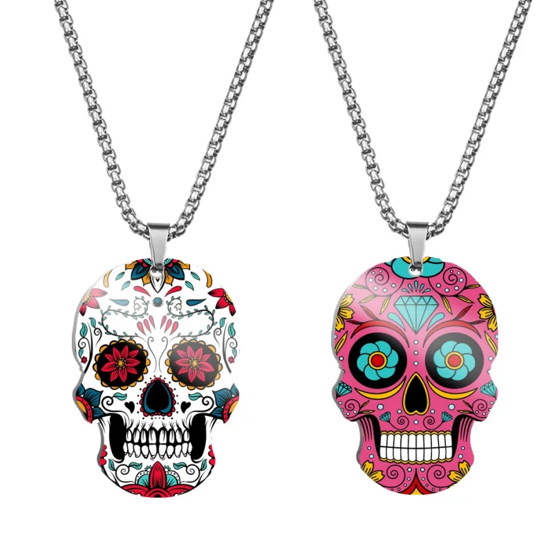 HNSP collar con colgante de calavera con impresión 3D de acero inoxidable para hombres y mujeres, joyería de Halloween, accesorio de
