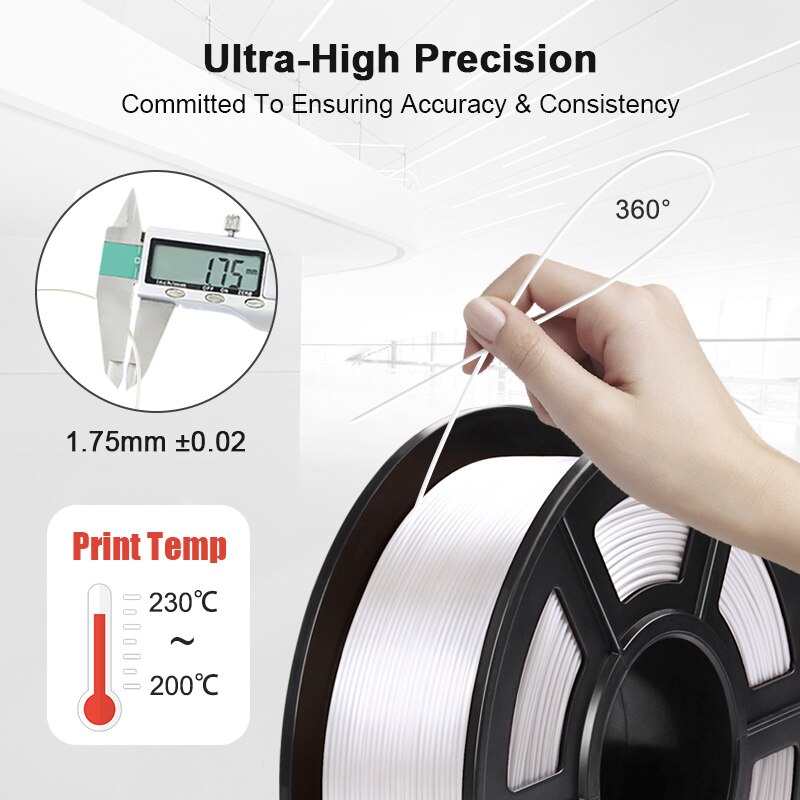 Filamento de seda PLA, 1KG, Efecto 1KG, para impresoras 3D, 1,75 MM, 2.2lbs, recargas de textura de seda blanca, Material Biodegradable