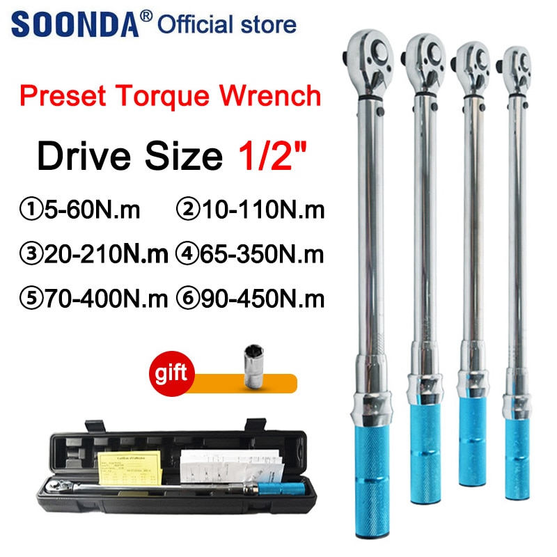 Preset Torque Wrench chrome Hand Spanner Ratchet Wrench small range changeable head 1/2"110Nm 150N.m 210N.m 350N.m 400N.m 450N.m