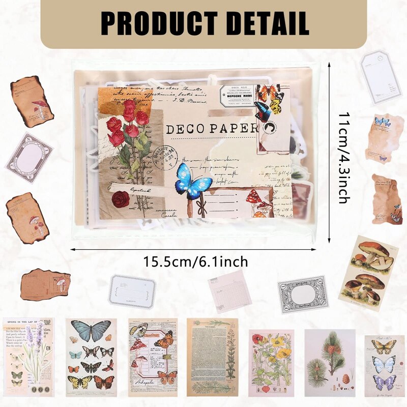 600 Pieces Vintage Stickers Journaling Paper Antique Scrapbooking Journaling Paper Aesthetic Scrapbook Paper Stickers