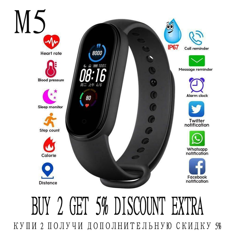 Bluetooth M5 Smart Horloge Hartslag Bp Fitness Tracker M5 Smart Band Fitness Tracker Smart Horloge Smarthwatch Armband TSLM1