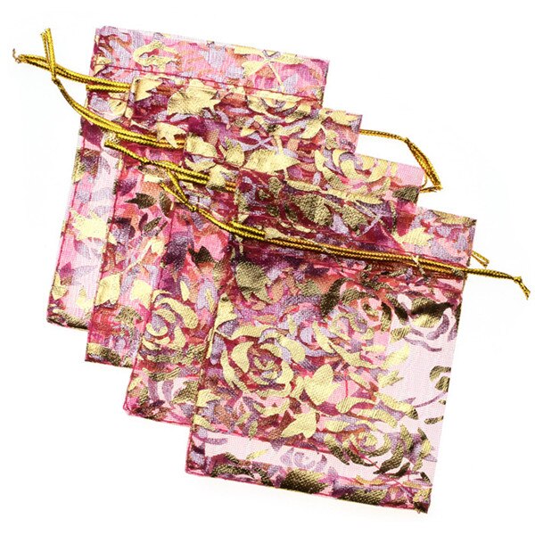 50 sztuk/partia wysokiej jakości wykwintne Rose Flower Organza torby ładne torby do pakowania biżuterii ślubne torby na prezenty świąteczne: E / 11X16