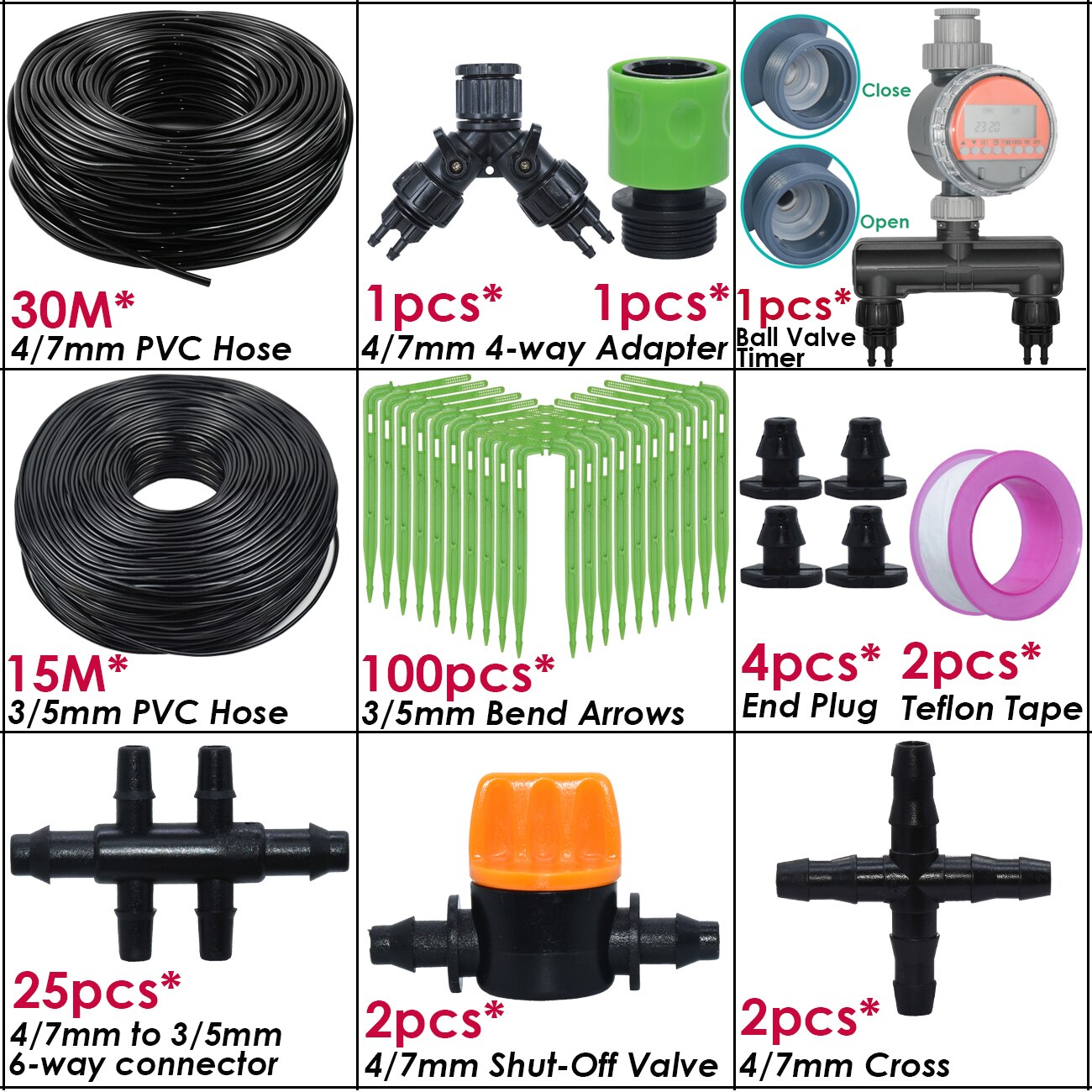 KESLA Garten 4/7 mm bis 3/5 mm Schlauchbewässerungssystem Mikro Tropfen Bewässerung Bausatz Timer Pfeil Emitter Tropfer Bonsai Pflanze Gewächshaus