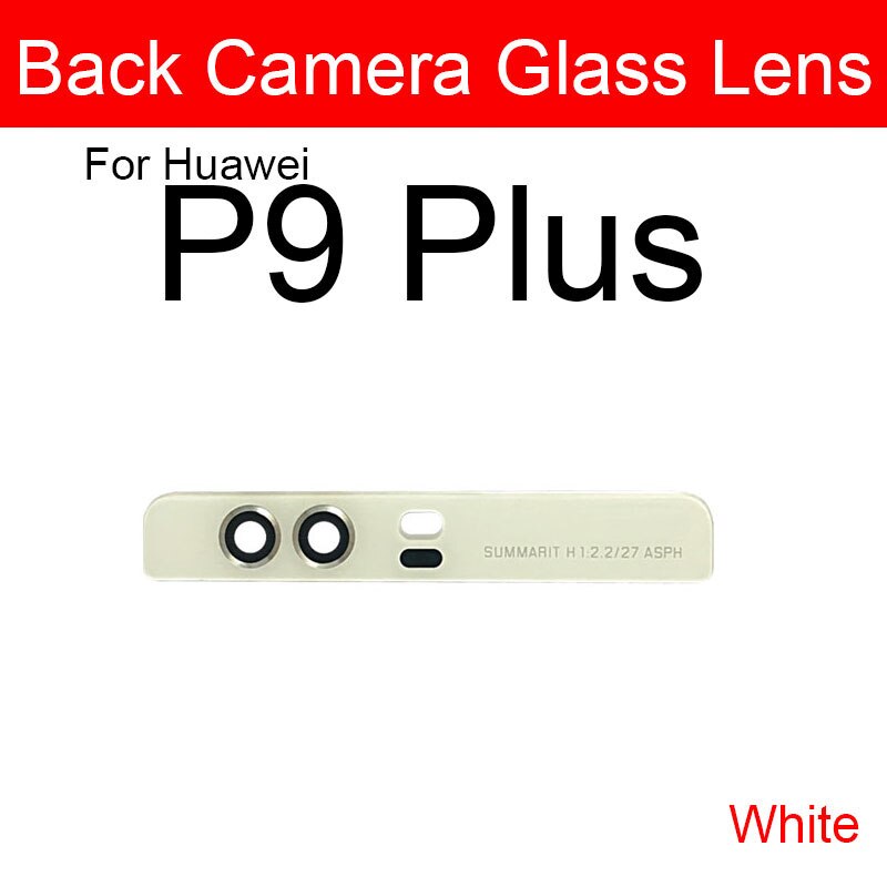 Bagside kamera linse & flash cover til huawei  p8 p9 p10 lite plus bag ydre kamera glas linse + selvklæbende mærkat udskiftning reparation: P9 plus hvid 
