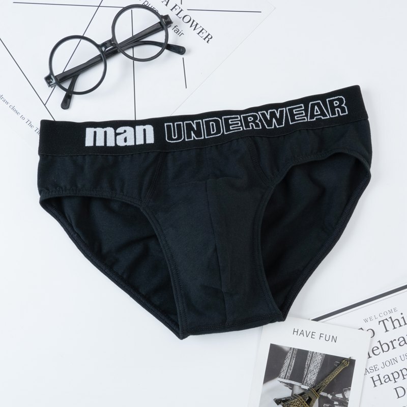 Breathable Men's Underwear Briefs Comfortable Underpants Asian Size L-2XL Letters Male Skin-friendly Briefs: black / Asia Size XL