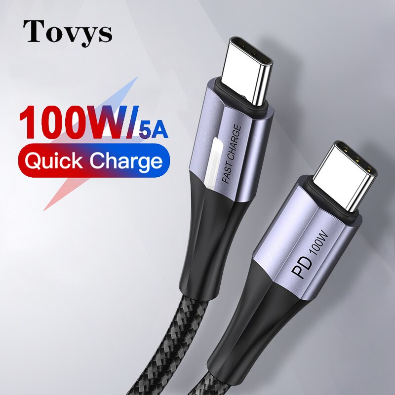 100W Usb C Naar Usb Type-C Kabel Pd 5A Type C Snelle Opladen Charger Cord USB-C Data code Led Licht Voor Macboo Pro Ipad Samsung