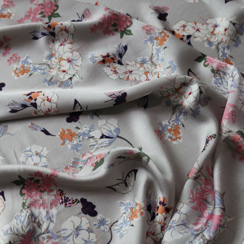 Blomster polyester charmeuse stof kjole kimono materiale crepe satin