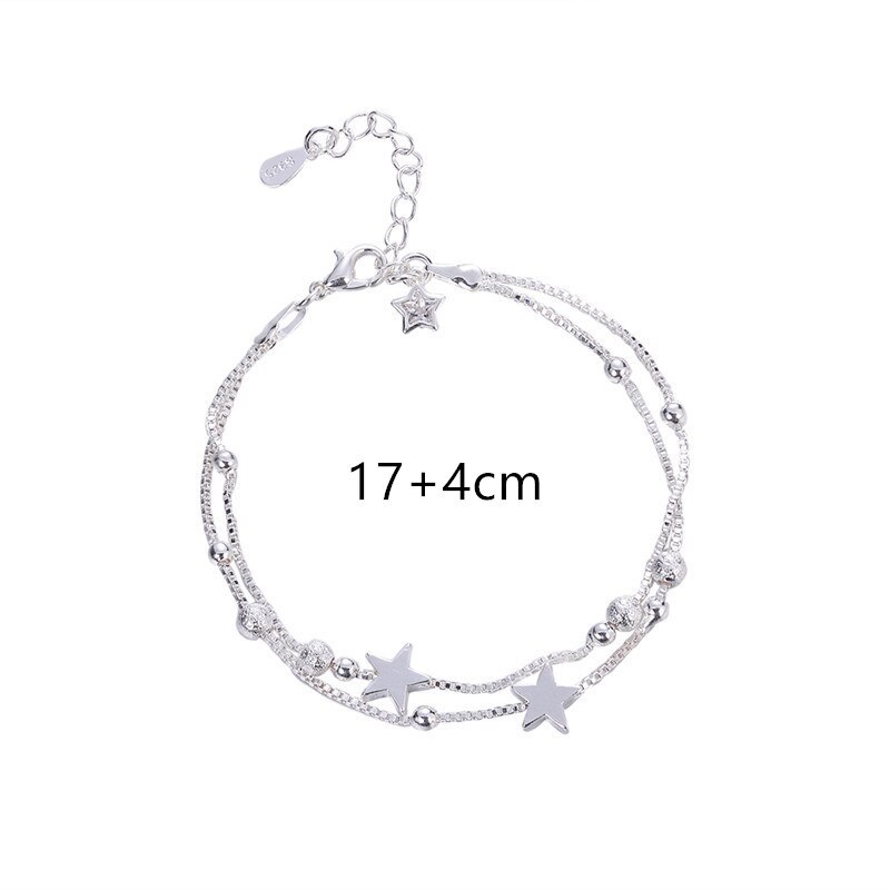 DAIWUJAN Neue 925 Sterling Silber Armbinde Für Frauen Doppel Schichten Perlen und Sterne Kette Armbänder Für Hochzeit Hand Schmuck