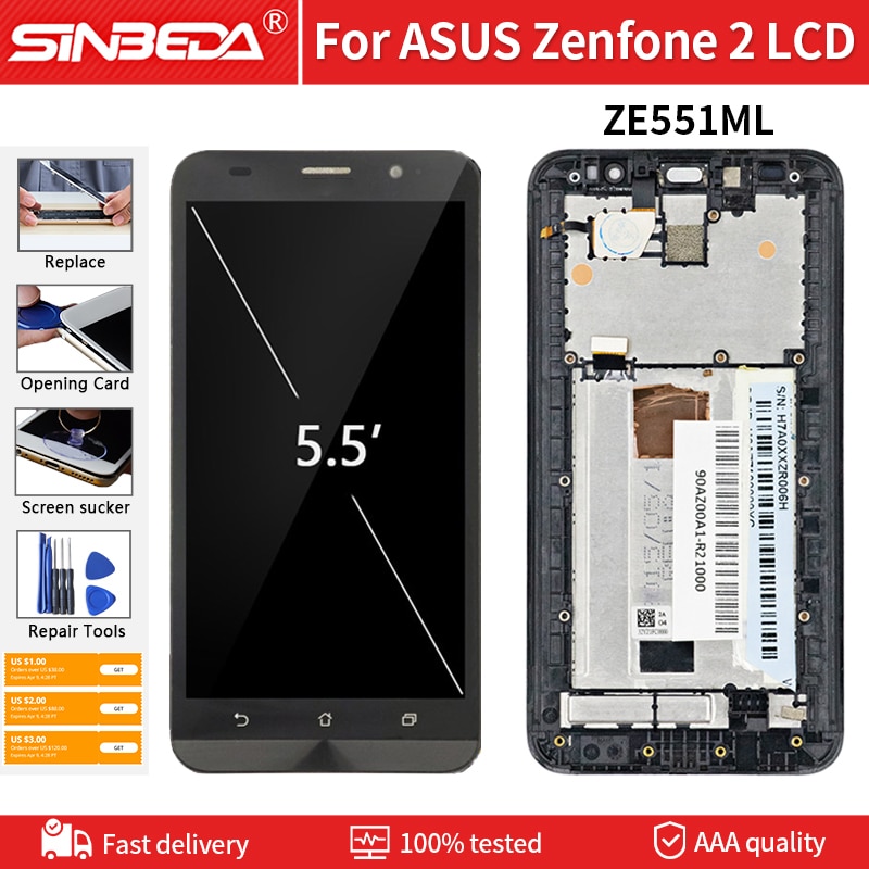 Originele Lcd-scherm Voor Asus Zenfone 2 ZE551ML Z00AD Lcd Touch Screen 5.5 "Digitizer Met Frame Voor Asus zenfone 2 Lcd