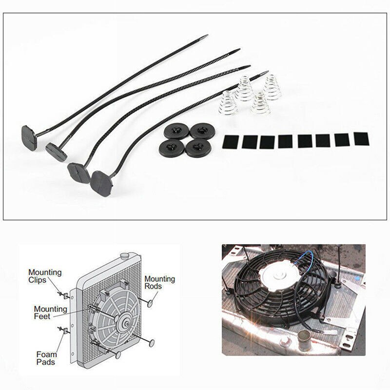 1 set universele ventilatormontagekit voor elektrische radiatorbeugels voor auto's, kunststof binders en riempjes