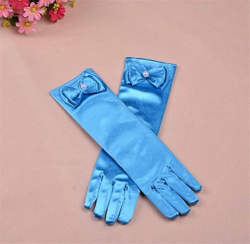 Gants longs en Satin Stretch pour enfants | 1 paire, nouvelle , gants de soirée d'opéra, accessoires pour vêtements de pour filles: Bleu