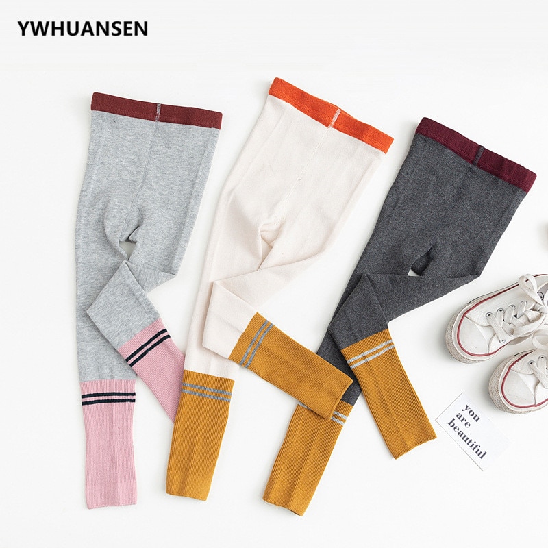 Märke koreanska barn leggins höst vinter bomull barn byxor dubbelnål stickade flickor pojkar leggings