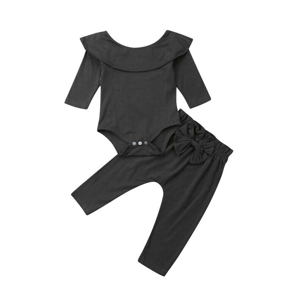 Casual 2 STUKS Peuter Kids Baby Meisjes Ruffle Romper Tops Broek Winter Outfits Kleding Slash Nek Warm meisjes kleding set