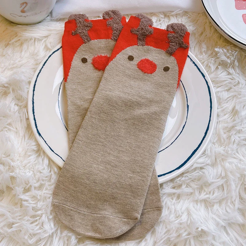 Julesokker dame tegneserie rød elg bjørn rev bomull søte sokker til høst vinter juleår størrelse 34-42: Blå