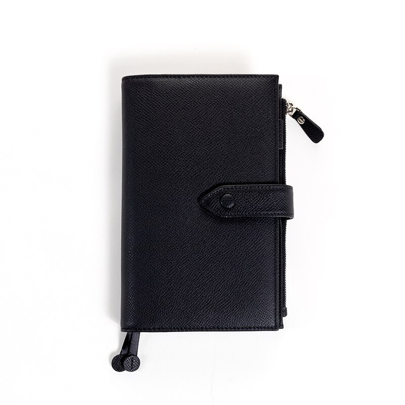Amnery Lederen Notebook Cover, A6 Slanke Hervulbare Met Pen Lus En Kaartsleuven: Black