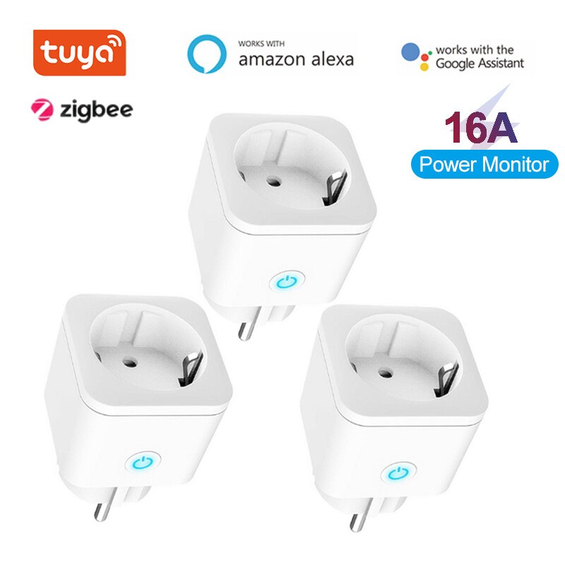 Tuya Smart Plug Zigbee Eu 16A Power Monitor Timer Socket Smart Home Draadloze Compatibel Met Alexa Google Home Assistent: 3pcs
