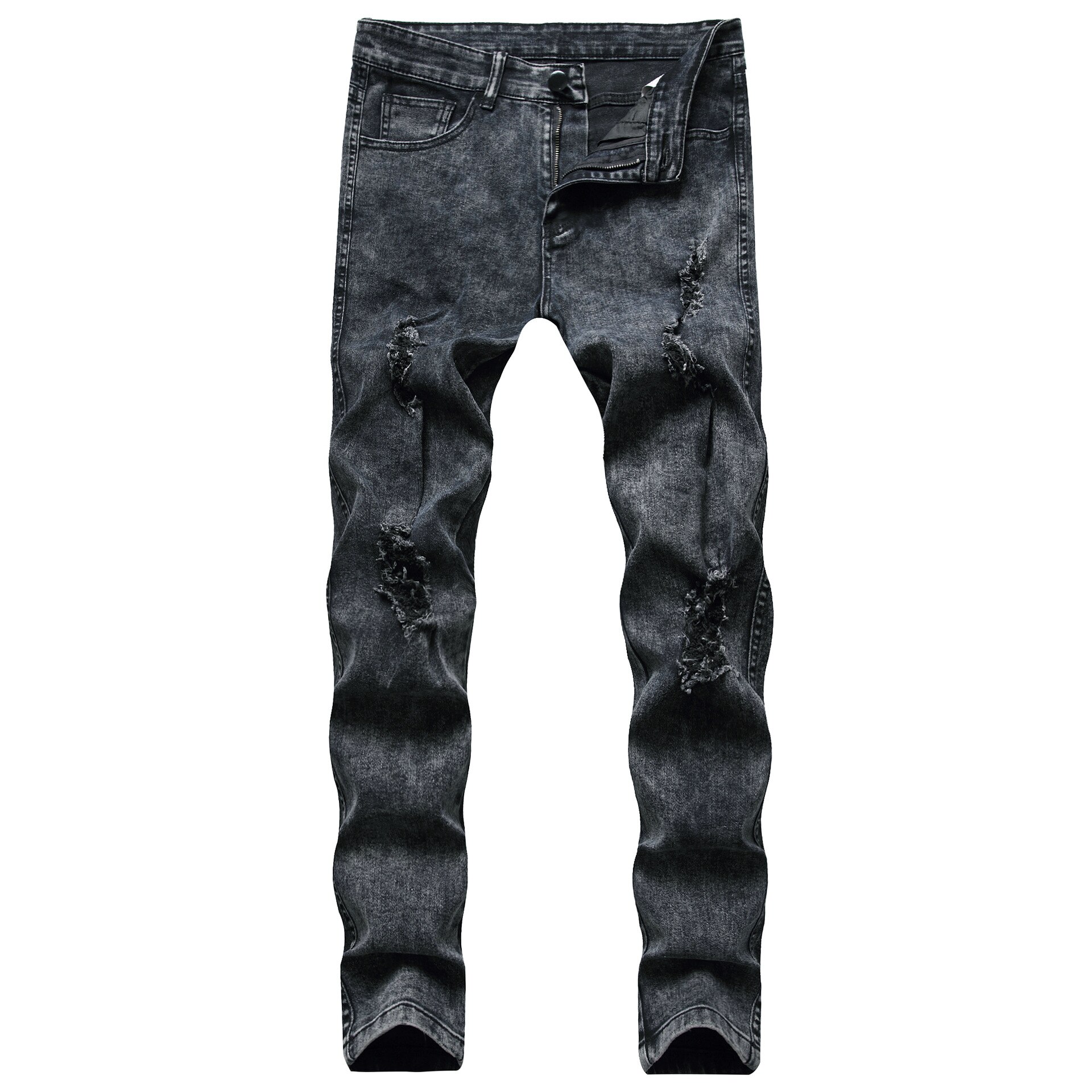 Ripped jeans trendy men's stretch slim fit European and American high street men's knees: XL