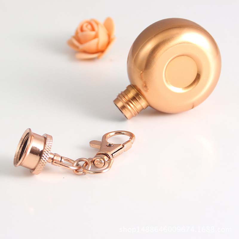 BalleenShiny-Mini Petaca redonda de acero inoxidable, 1oz, 28ml, con llavero, licor, whisky, vino, olla, vasos y botellas pequeños