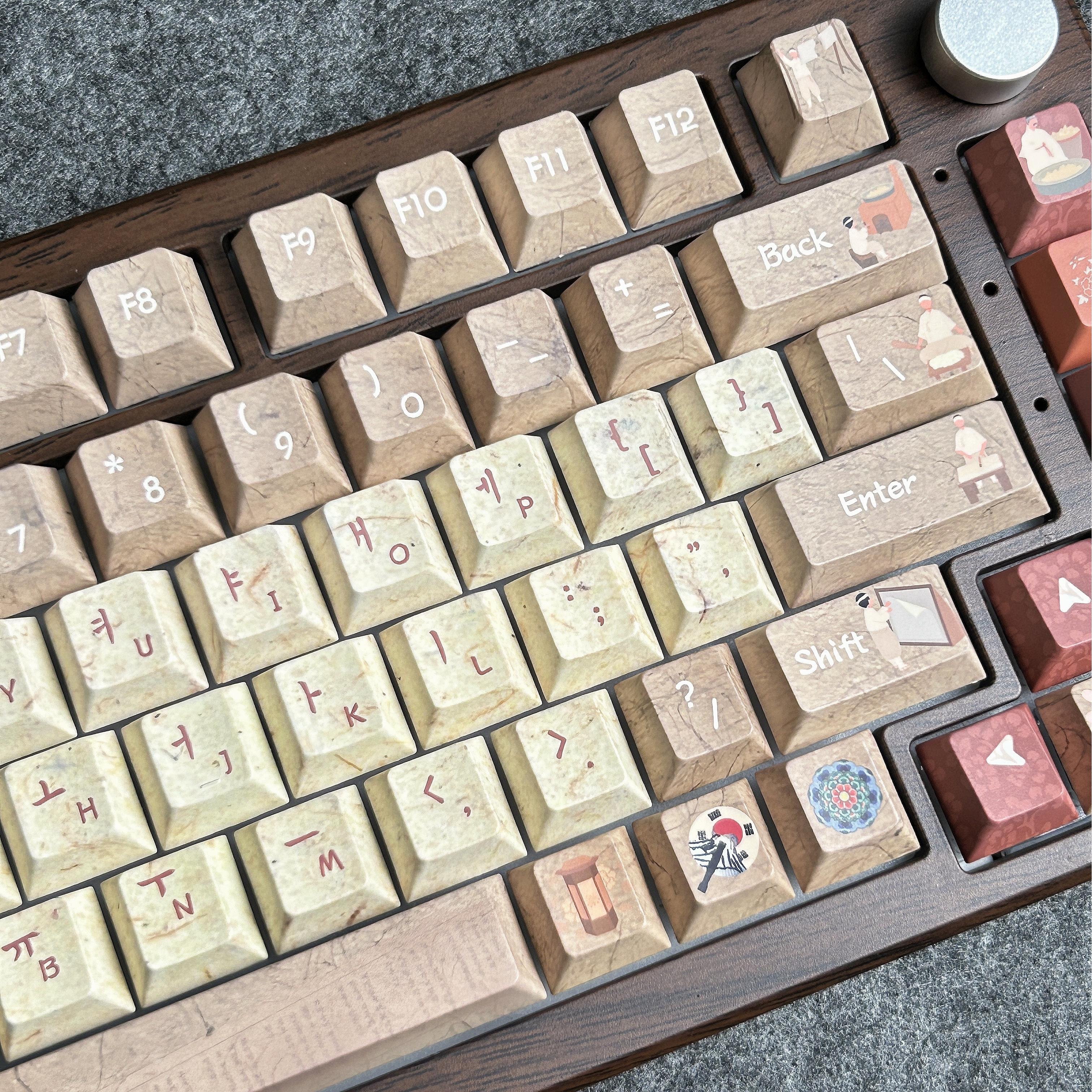 Hanji Theme Retro Korean Keycap Cherry Profile 136 Keys Tradition Korean Paper Keycaps ISO Enter Layout PBT Hangul Keyboard Caps