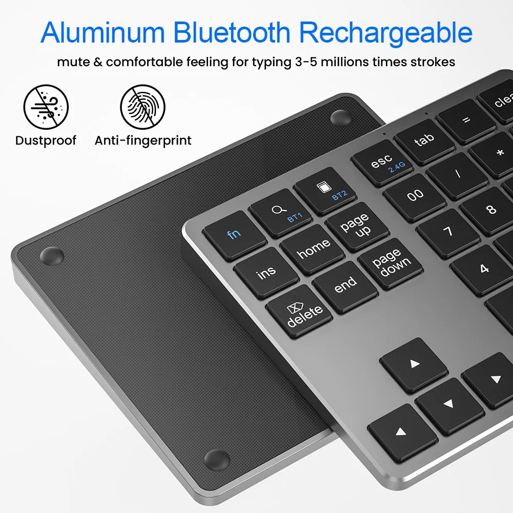 2.4G Wireless Bluetooth Digital Keyboard Wireless Numeric Keypad Rechargeable 35 Keys Numpad Keyboard for IOS Android Window PC