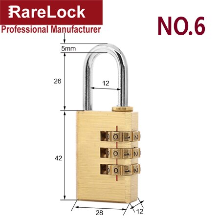 Mini Brass Combination Padlock Copper Padlock Password Lock for Warehouse Cabinet Bags Gym Locker Rarelock A: NO 6