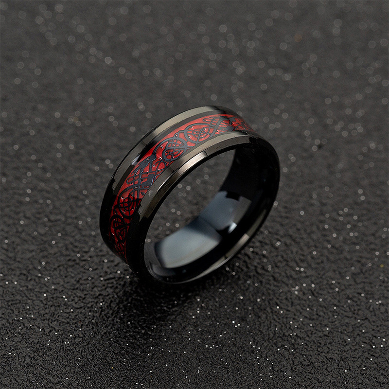 Anillo clásico de 8mm de tungsteno negro para boda, dragón celta para hombres, anillo de fibra de carbono rojo de acero inoxidable a la