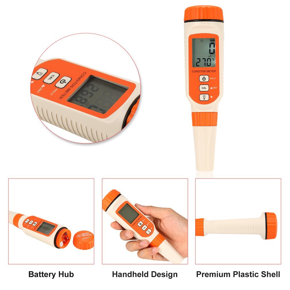 SMART SENSOR 3 in 1 Water Analyzer Conductivity Monitor Digital LCD Backlight EC TDS TEMP Meter Aquarium Measurement
