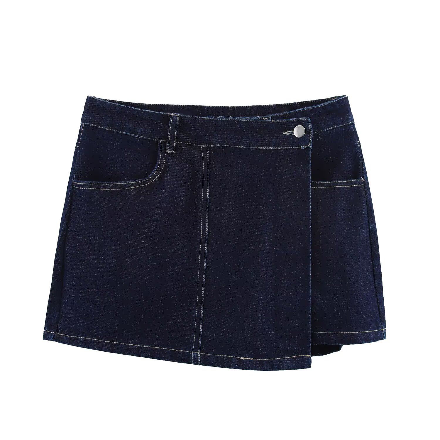 Sommer denim todelt sæt korte ærmer lommer dame top mini nederdel shorts afslappet dame 2 sæt  y2k: L / Brun