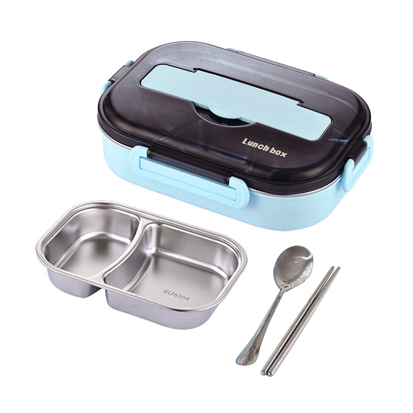 Household Stainless Steel Lunch Box Portable Leakproof Insulation Bento Box Kitchen Food Storage Box Dishware for School Office: Blue 2 Grid