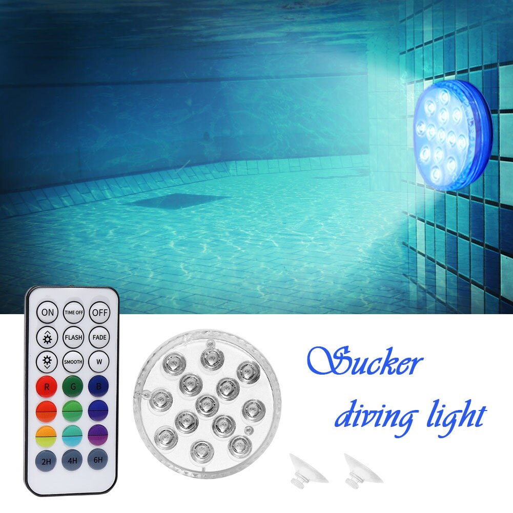 13 LED Submersible Light with Magnet Suction Cup RF Remote Control 16 Colors Swimming Pool Underwater Night Lamp for Aquarium