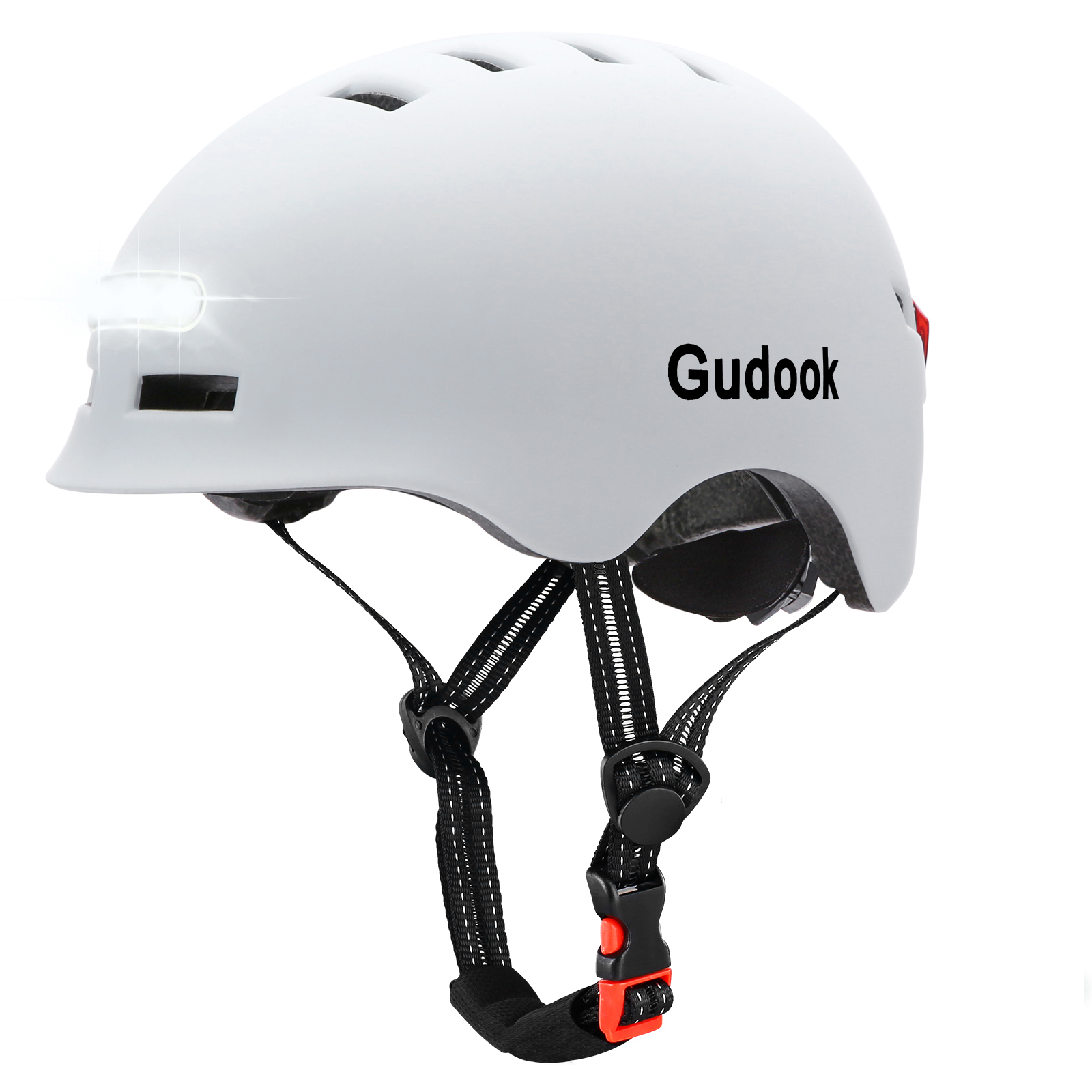 GUDOOK Adult Bike Helmet with Light - Bicycle Helmets Men - Women - Front and Back LED Lights for Scooter， Cycling, Skating: XL / WHITE