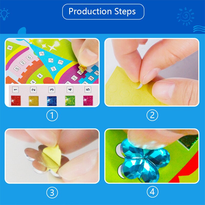 12pcs Kids Diy Handicraft Set Colorful Mosaic Stickers Shiny Diamond Sticker Painting Kindergarten Handmade Materials