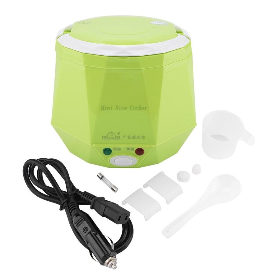 12v 100w 1.3 l bärbar riskokare multifunktionell elektrisk rismatare för biluppvärmning lunchbox matbehållare kruka: Grön