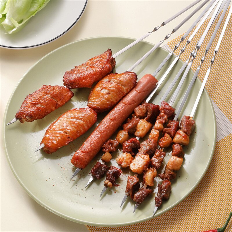 Stainless Steel BBQ Tools Barbecue Skewers Thick Reusable Flat Meat Bbq Needle Stick For Outdoor Camping Picnic Barbeque Tool
