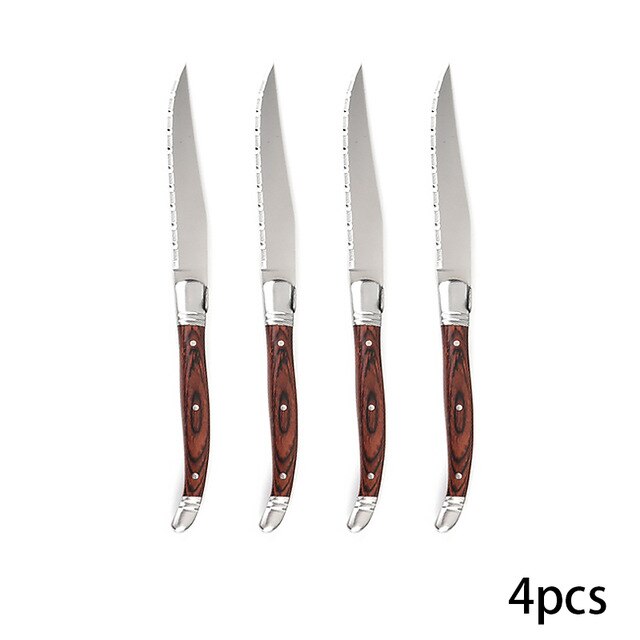 Laguiole Stijl Steak Messen Rvs Diner Mes Set Houten Handvat Tafel Messen Xmas Servies Keuken Bestek Set 4/6 Pcs: Roze