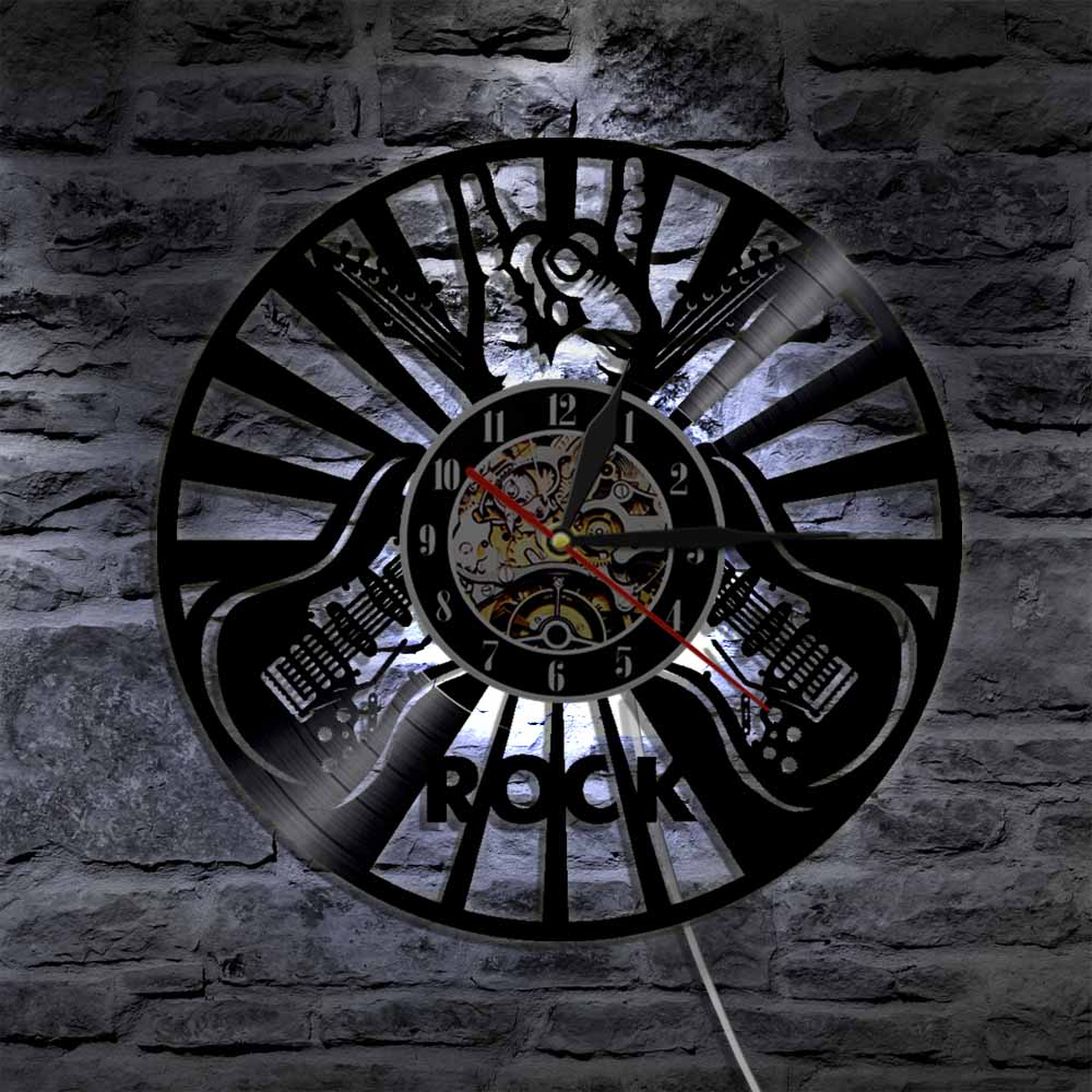 Gitarre Felsen Vinyl Rekord Wanduhren Modernes rollen Musik LED Wanduhr Kreative Wohnkultur Für Musik Liebhaber gitarrist
