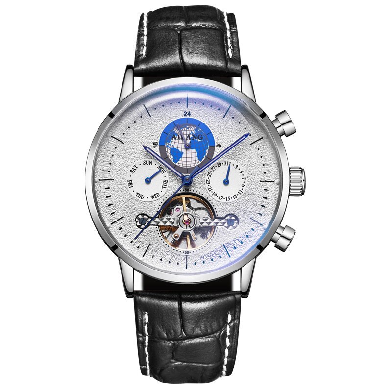 Ailang 2022 Mannen Business Tourbillon Automatische Mechanische Horloges Gradiënt Mannen Lederen Waterdichte Band 8613B: Leather Black White