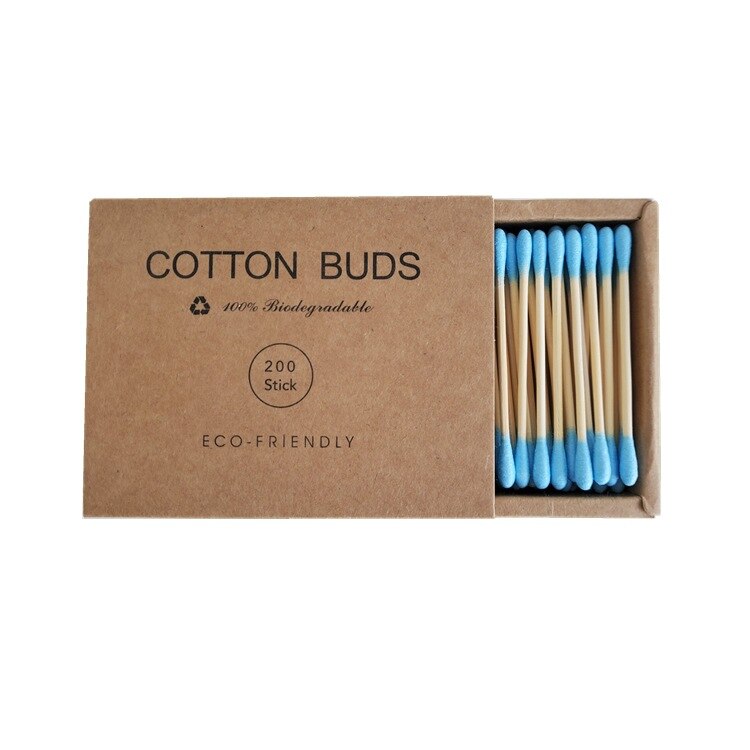 100/200 pz/scatola bambù bambino tampone di cotone bastoncini di legno morbidi batuffoli di cotone pulizia di orecchie tamponi Cotonete pampa salute bellezza: Blue 200pcs