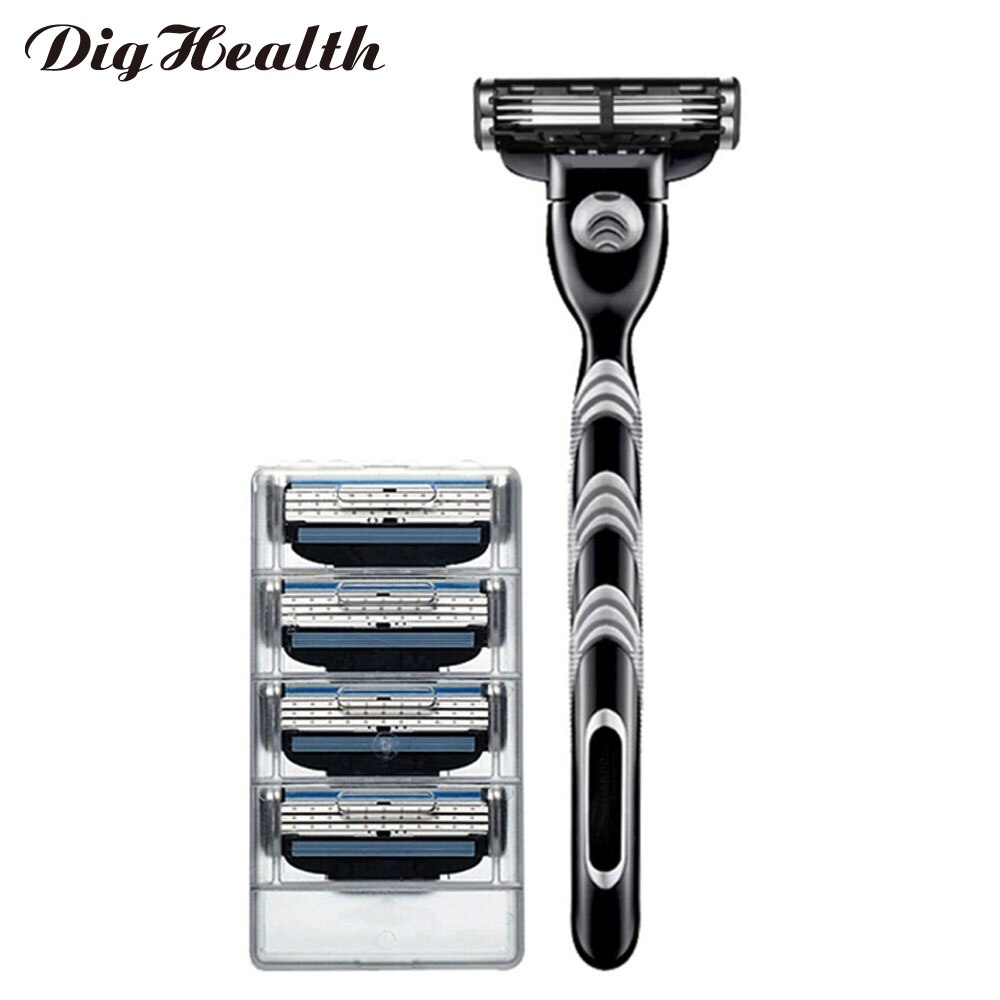 Dighealth zwart 5 stuks/set 1 machine  + 4 mesjes handmatige scheermesjes voor mannen met vervangbare mesjes: Zwart