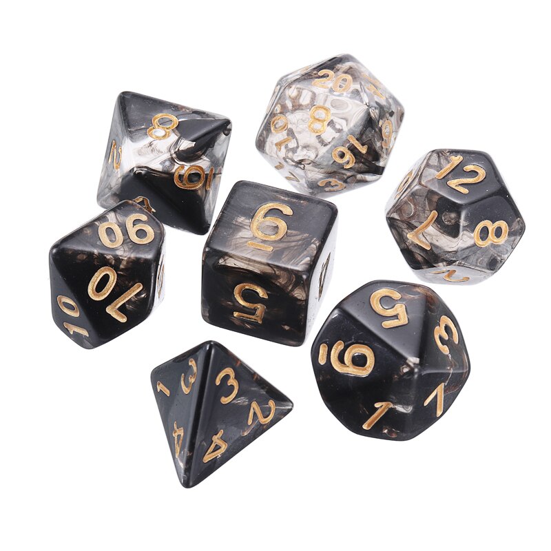 7 sztuk/zestaw półprzezroczysty czarny zestaw kości wielościennych kości z torbą na RPG płyta stołu gry kości zestaw