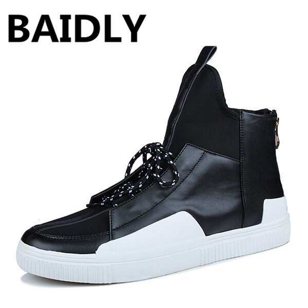 Baidly höst/vinter high top herr sneaker fritidsskor herr läder skor hip hop herr boots skor chaussure homme: Svart / 9