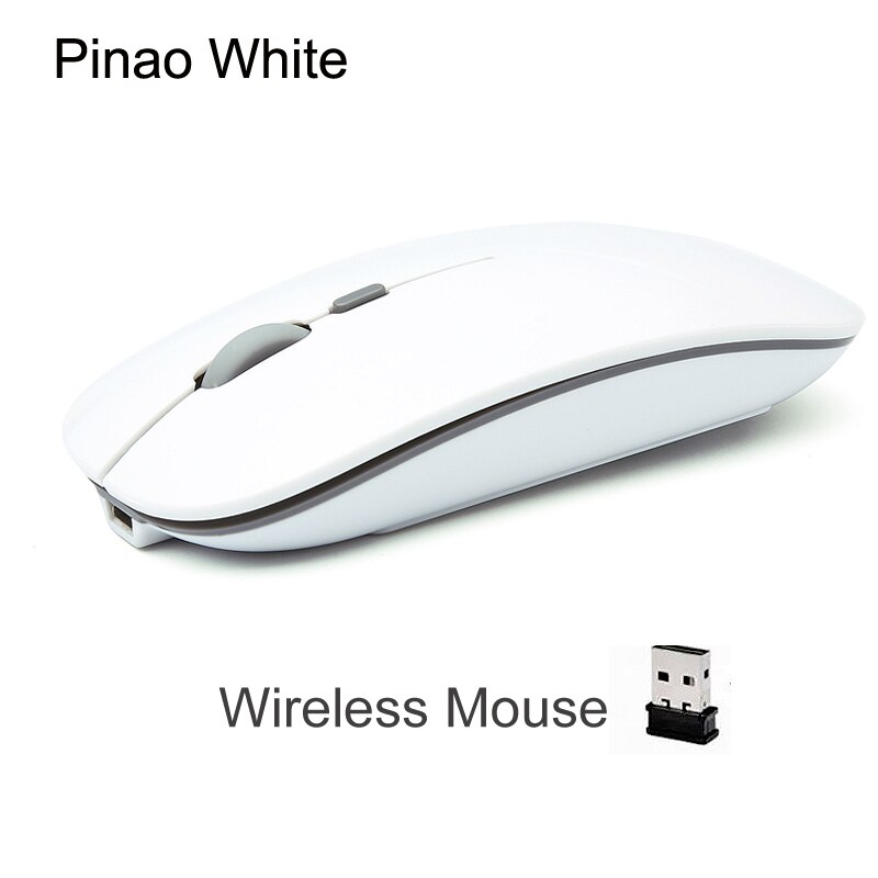 Erilles-ratón óptico inalámbrico recargable, periférico ultrafino, USB 2,4G, para ordenador, portátil y PC: Wireless Piano White
