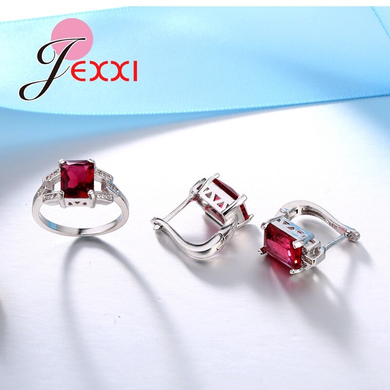 Las mujeres de la joyería de la plata esterlina 925 juegos de accesorios de azul colgante CZ Set anillo Collar para novia joyería