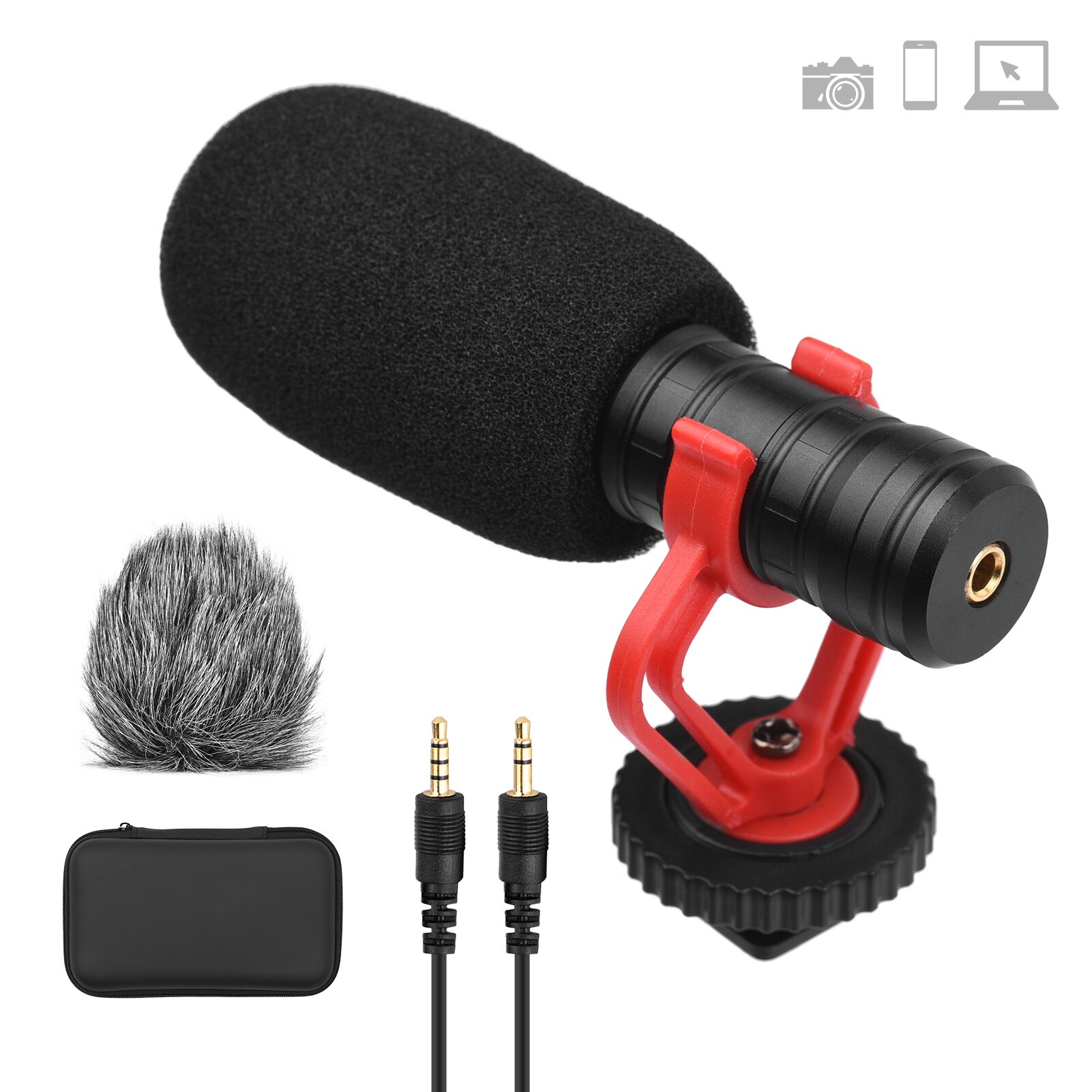 Andoer Camera Microphone Cardioid Condenser Mic with 3.5mm Port Anti-Shock Mount Sponge &amp; Furry Windshield Carrying Case Record