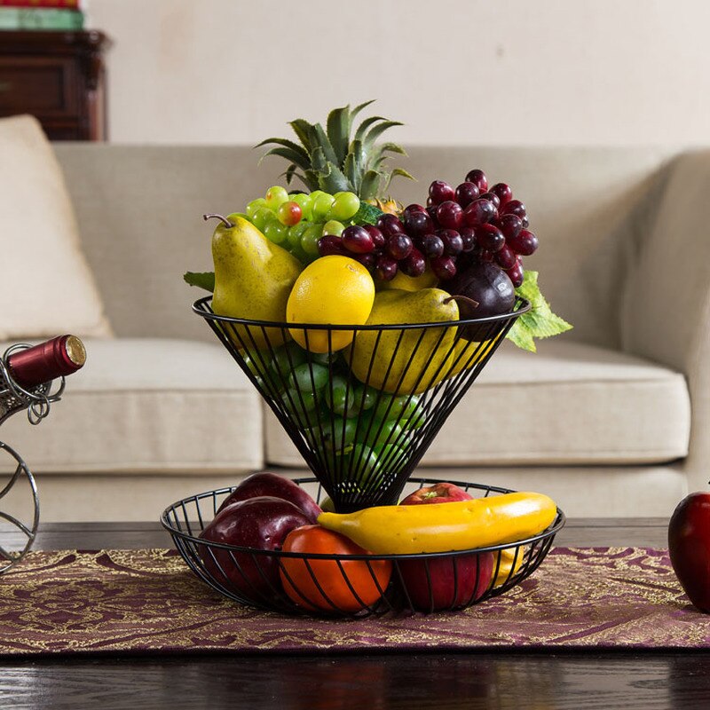 Household double-decker fruit basket living room stylish fruit dried fruit plate modern kitchen fruit and vegetable basket WF